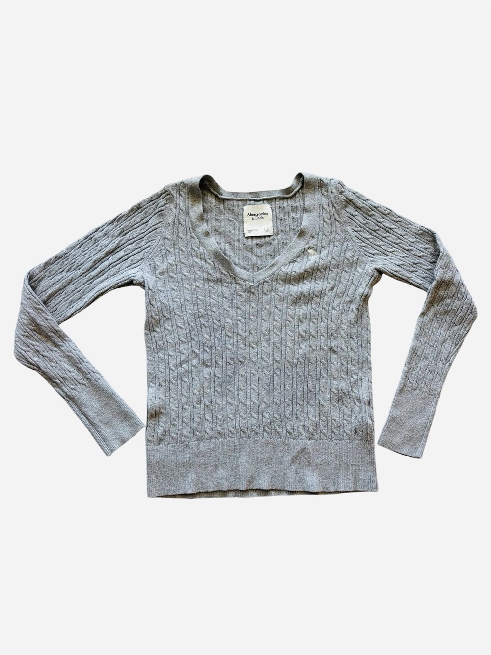 Abercrombie & Fitch Cable Knit Sweater Women’s Small Gray V-Neck Preppy Academia